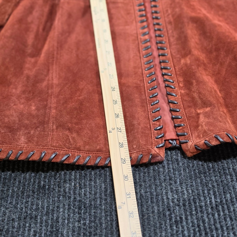 Linea by Louis Dell'Olio Suede Jacket Women Large Rust Leather Whipstitch Trim - Picture 9 of 11